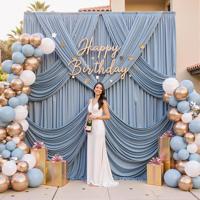 30ft×12ft Wrinkle Free Dusty Blue Backdrop Curtain - Image 2