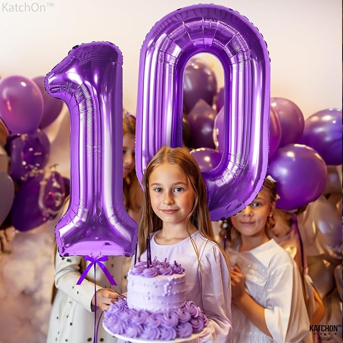 KatchOn Purple Giant 40 Inch Number 10 Balloon, 10th Birthday Decorations - Image 6