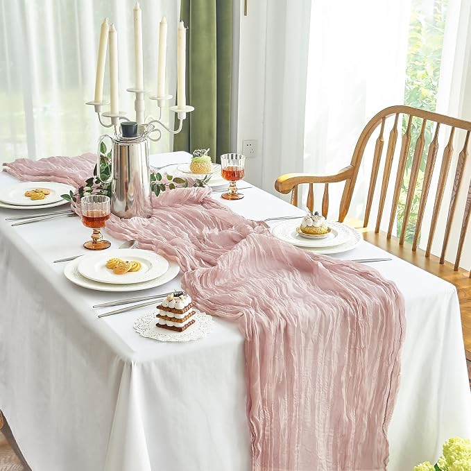 IVAPUPU 4 Pcs Cheesecloth Table Runner - 10ft Dusty Pink Boho Gauze Cheese - Image 8