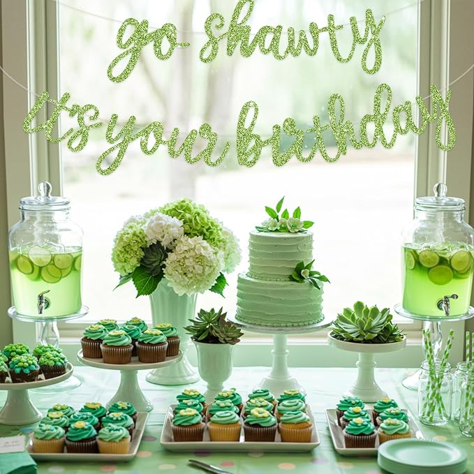 BEISHIDA Grass Green Pre-Strung Go Shawty It's Your Birthday Banner Decor | - Image 4