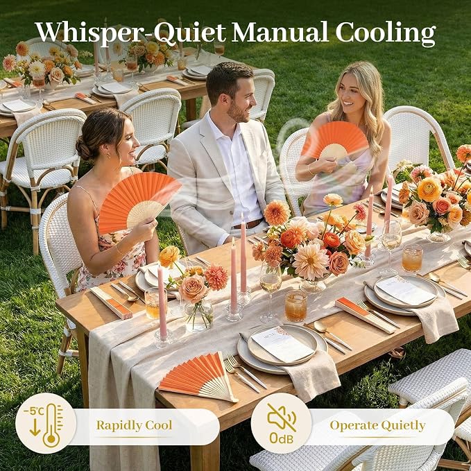 JOHOUSE 12 PCS Orange Paper Fans Handheld, 8.3 Inch Foldable Hand Fan | DIY - Image 6