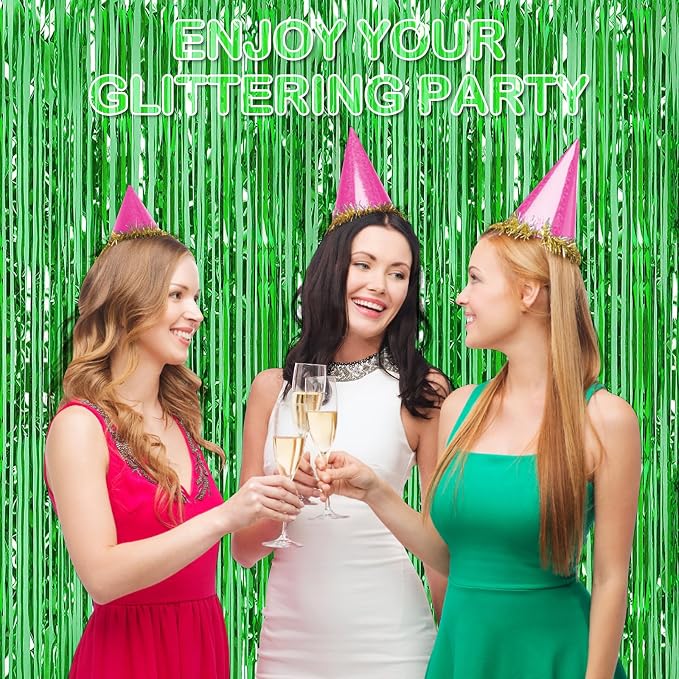 30 Pack Green Foil Fringe Curtain Backdrop, 3.3x8.2 Feet Metallic Tinsel - Image 5