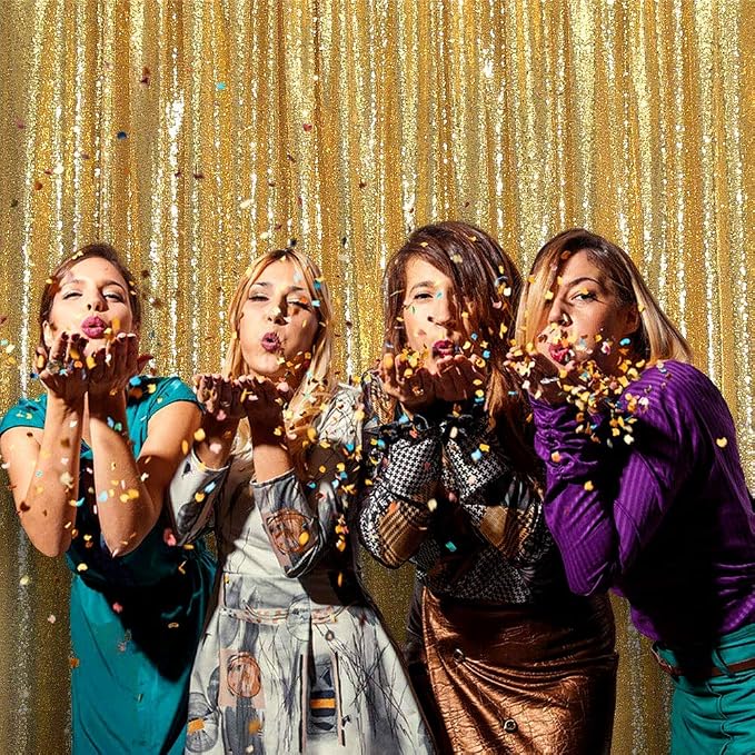 JYFLZQ Gold Sequin Backdrop Curtains 4ft x 6.5ft 1 Panel Glitter Photo Booth - Image 3