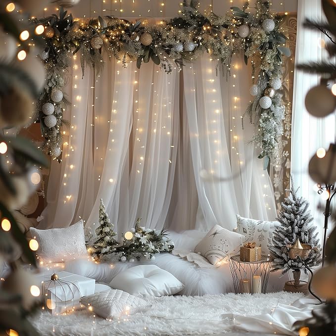 Tulle Backdrop Curtains with Lights Sheer White Curtain Backdrop 30x10ft | - Image 7