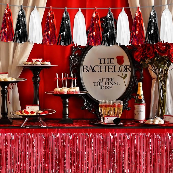 3P Black Red White Tassel Banner Garland Metallic Foil Fringe Banner Tinsel - Image 4