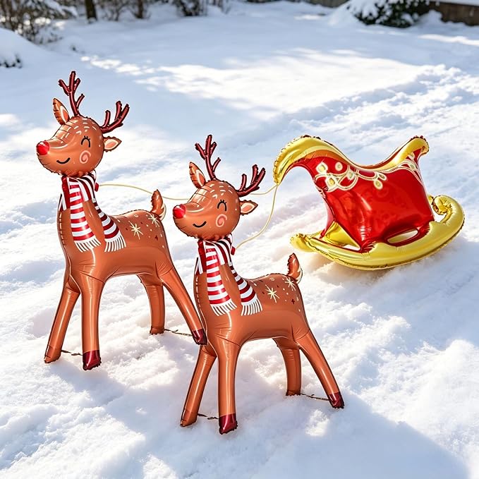 4Pcs 39in Large Standing Reindeer Balloons Deer Sleigh Christmas Balloons | - Image 3