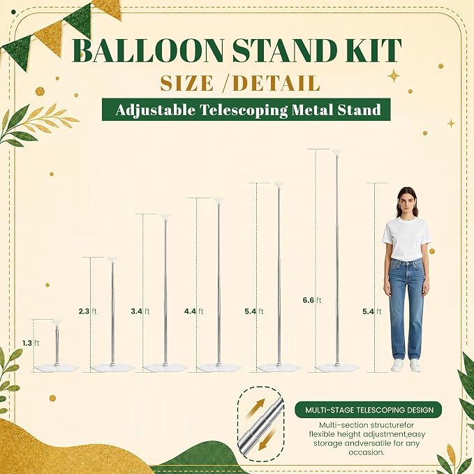 4 Pack Balloon Stands for Floor Adjustable Balloon Column Stand Kit | Metal - Image 3