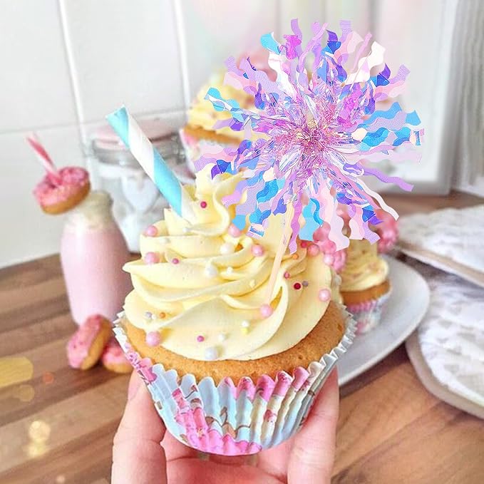 30 PCS Foil Firework Cupcake Toppers Sparkle Tinsel Cupcake Picks Happy - Image 7