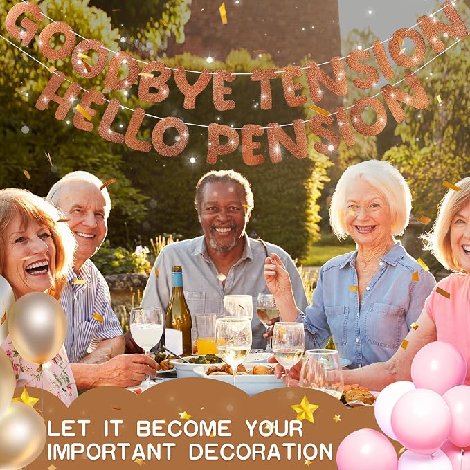 Retirement Banner Pre-Strung GOODBYE TENSION HELLO PENSION Banner Glitter - Image 6