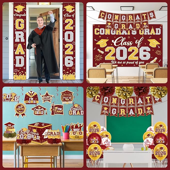 Graduation Decorations Class of 2026 Maroon and Gold Graduation Decorations - Image 4