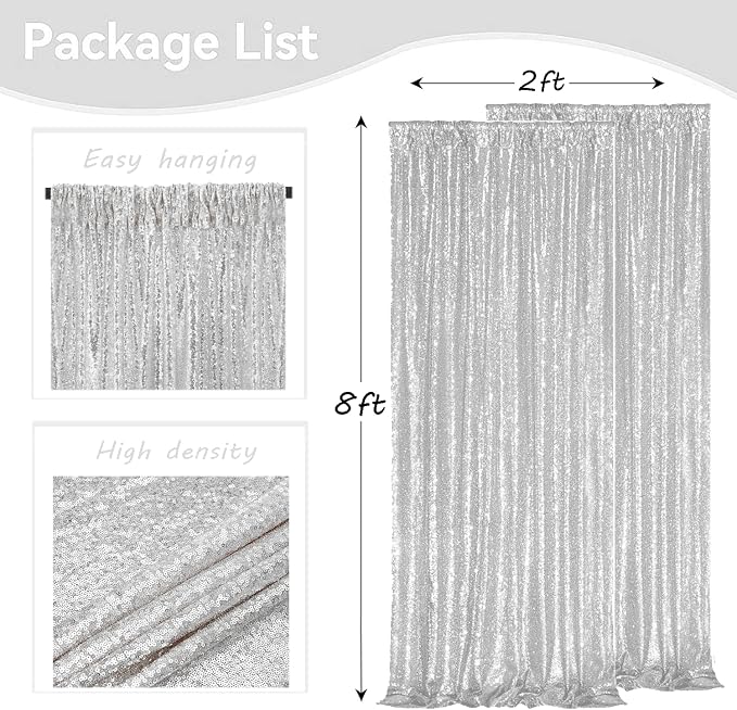 Silver Sequin Backdrop Curtains 2Panel 2x8ft - Image 5