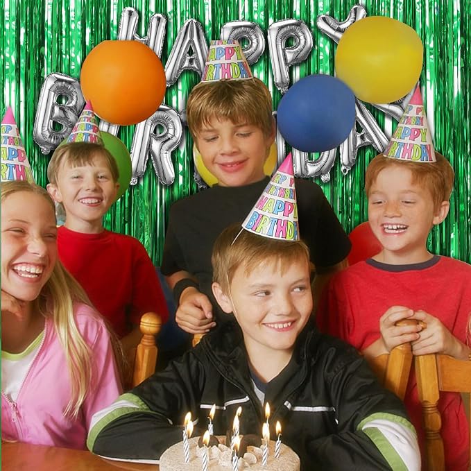 5 Pack Foil Curtain Backdrop Green Metallic Tinsel Foil Fringe Curtains Photo - Image 4