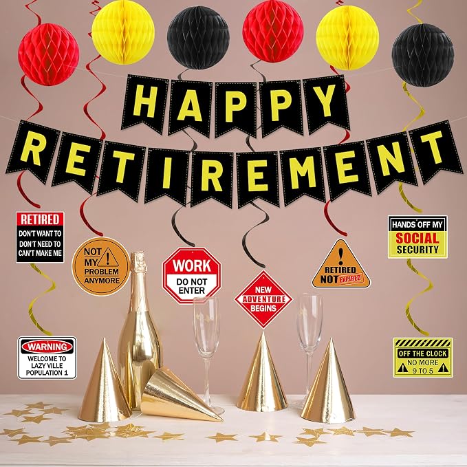 Roetyce Retirement Decorations Men Women, Caution Happy Retirement Banner | - Image 4