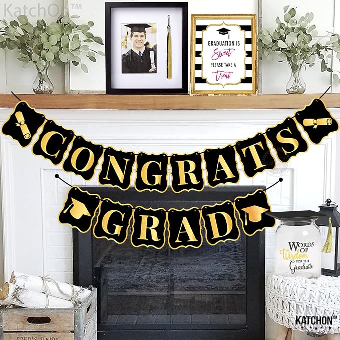 KatchOn Black and Gold Congrats Grad Banner 10 Feet | No DIY, Congratulations - Image 8