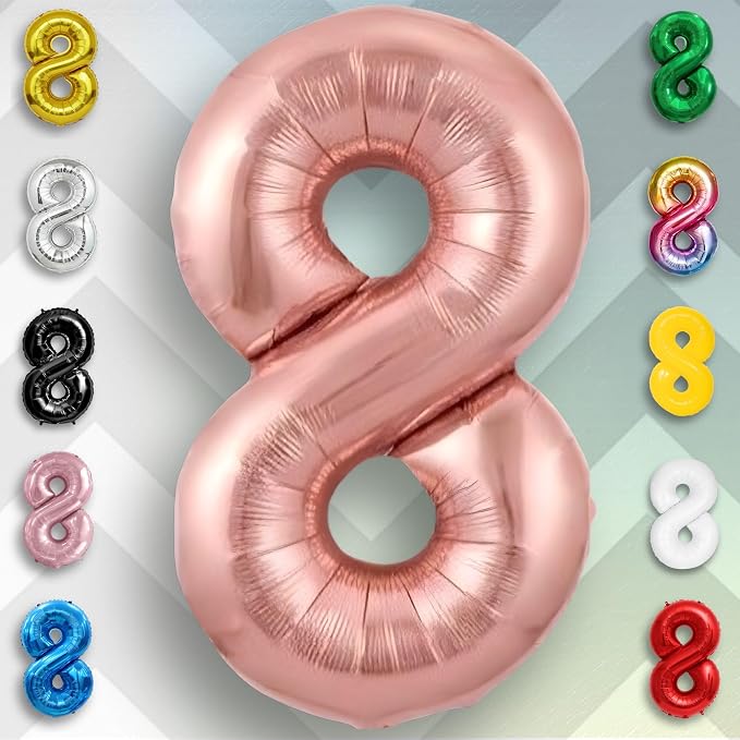Rose Gold Number Balloon 8 Mylar Foil Balloons 40 inch - Image 5