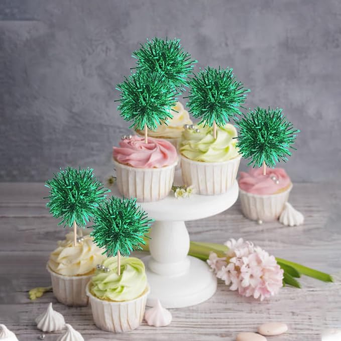 40 PCS Foil Firework Cupcake Toppers Green Sparkler Cupcake Picks Sparkle - Image 5