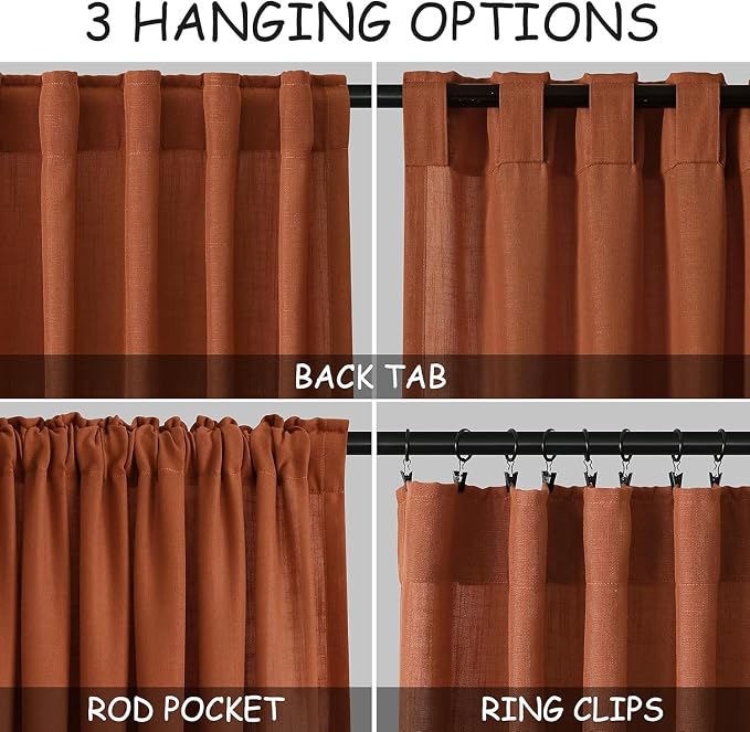 Extra Wide Linen Curtains for Living Room 84 Inches Long Terracotta Light - Image 2