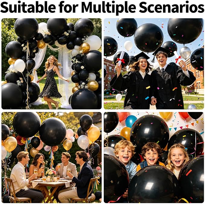 5Pcs Black Big Balloons 36 Inch, Round Large Latex Party Balloons - Image 4
