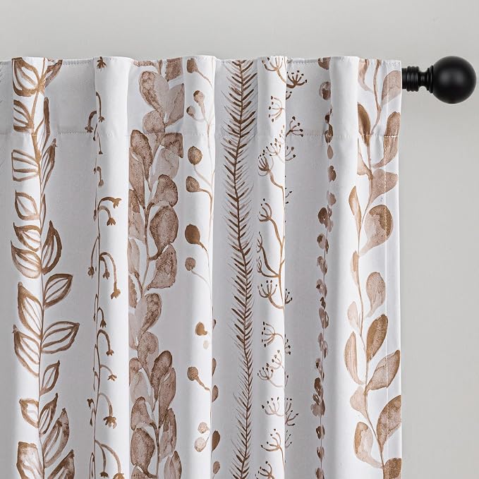 Blackout Curtains 63 Inches Long Leaves Patterned Farmhouse Thermal Insulated by MEETSKY