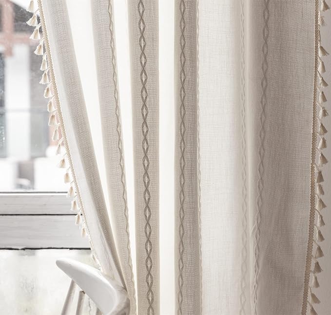 RoomTalks Extra Long White Boho Farmhouse Curtains - Image 7
