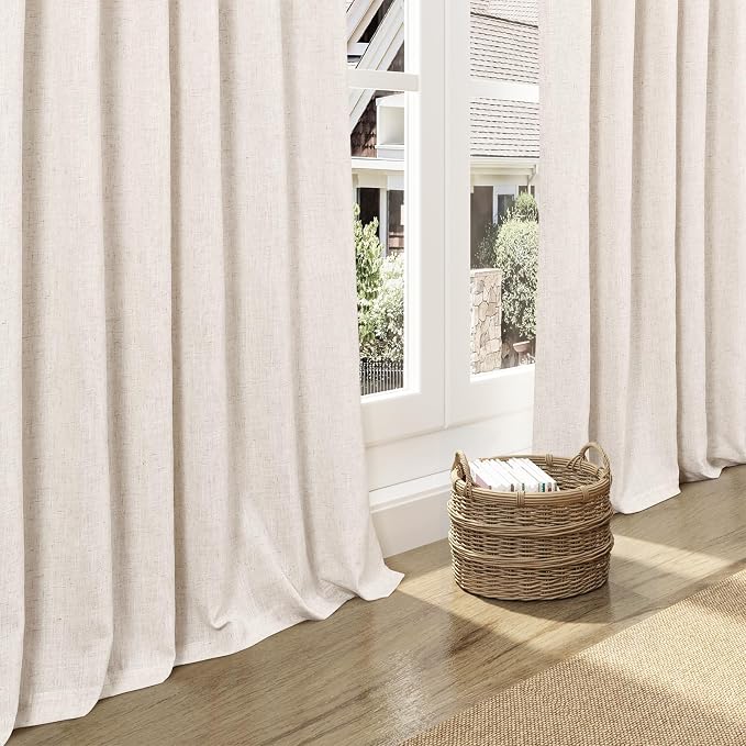 Beige Linen Curtains 96 Inches Long 2 Panels Back Tab Sheer Linen Curtain - Image 6