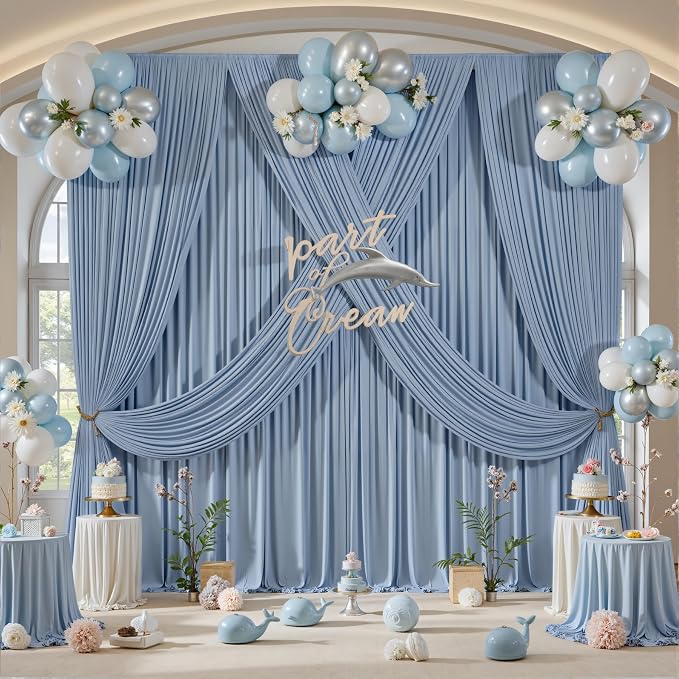 10ft×12ft Dusty Blue Backdrop Curtains - Image 8