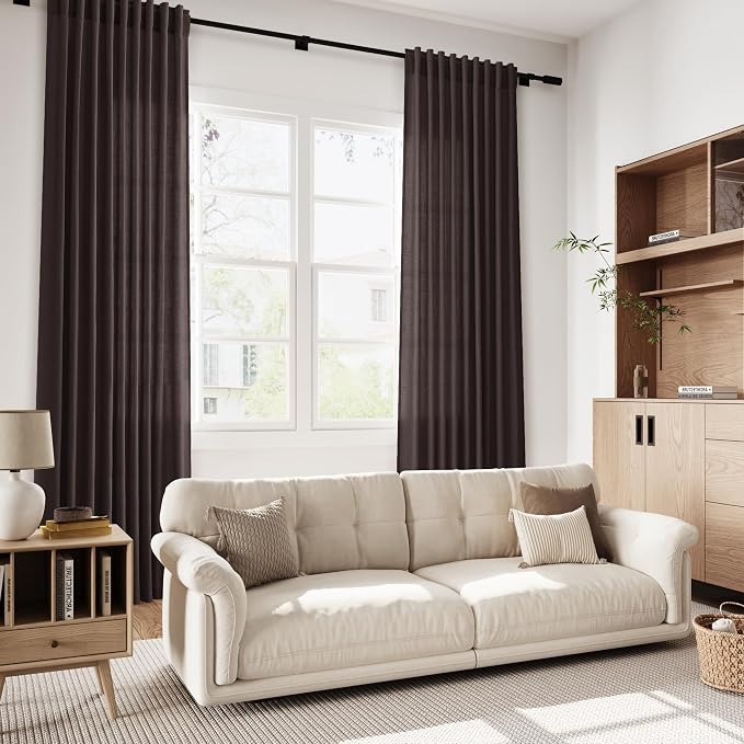 Cocoa Coffee Curtains 102 Inches Long, Back Tab Linen Blend Light Filtering - Image 7