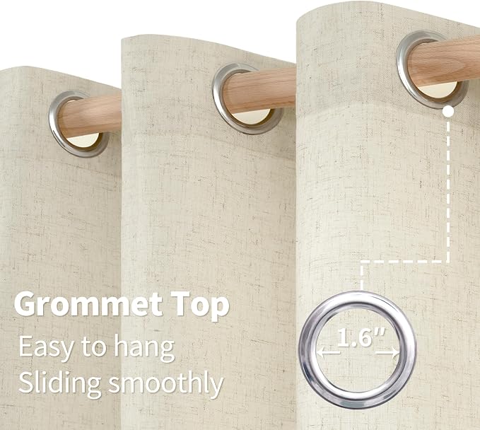 YoungsTex Beige Linen Curtains 63 Inch Length 2 Panels - Image 8