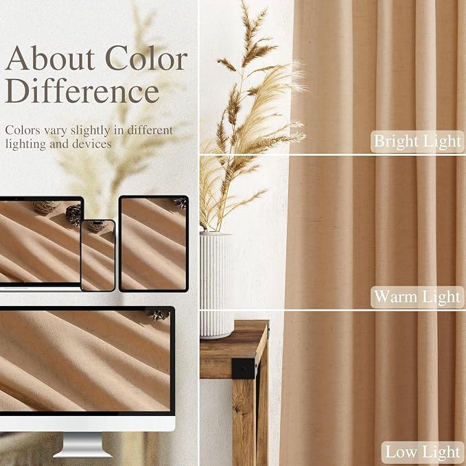 Camel Linen Curtains for Living Room 95 Inches Long Back Tab and Rod Pocket - Image 3