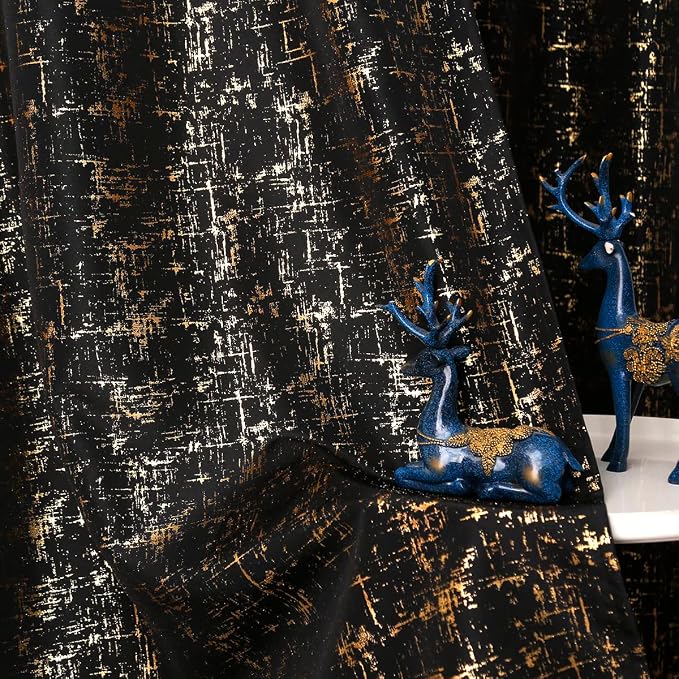 Taisier Home Gold Foil Print Linen Textured Curtains Geometric Dots Pattern - Image 4