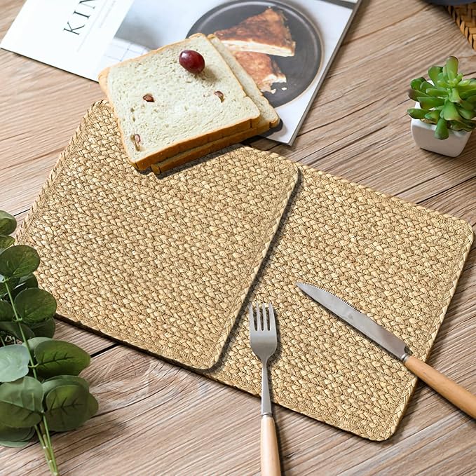 Square Woven Placemats Set of 4 Straw Table Placemat Extra Wide Braided Rattan - Image 9