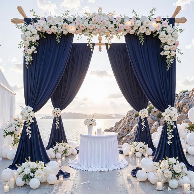 40 ft x 10 ft Wrinkle Free Navy Blue Backdrop Curtain - Image 3