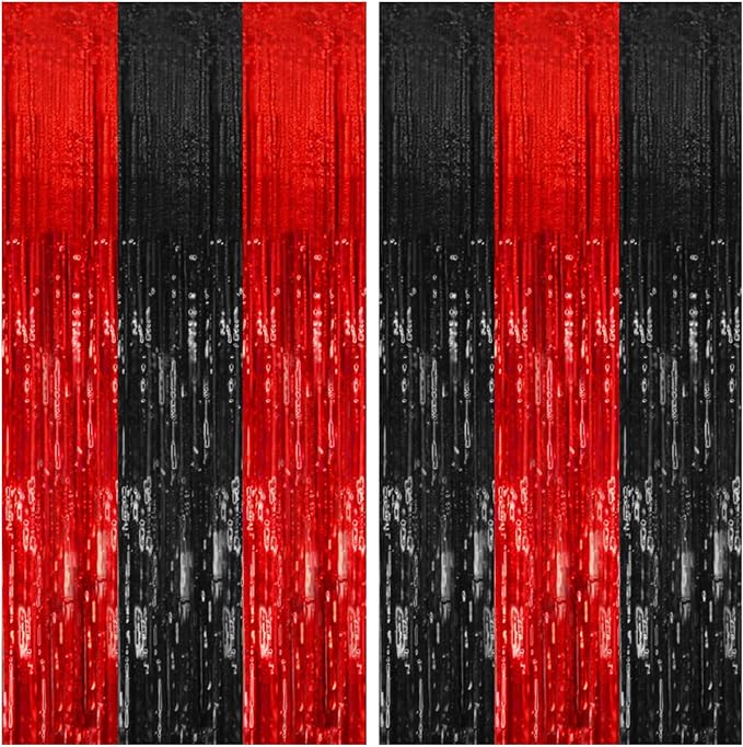 2 Pack Black and Red Backdrop Party Decorations Tinsel Curtain Halloween Party by BOMSI