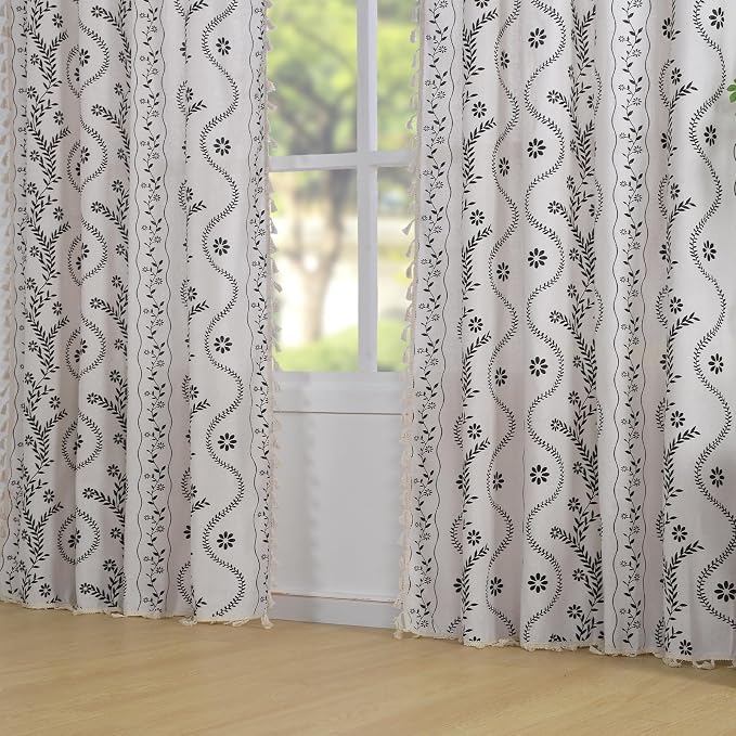 Schweek Boho Tassels Curtains for Living Room 84 Inches Long 2 Panels Ivory | - Image 2