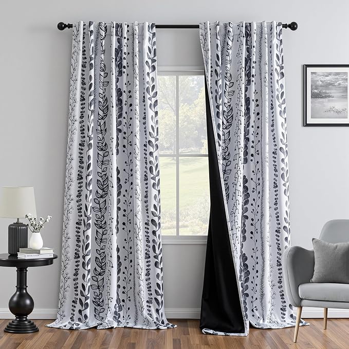 Boho Blackout Leaves Patterned Curtains 84 Inch Long 2 Panels Set by MEETSKY