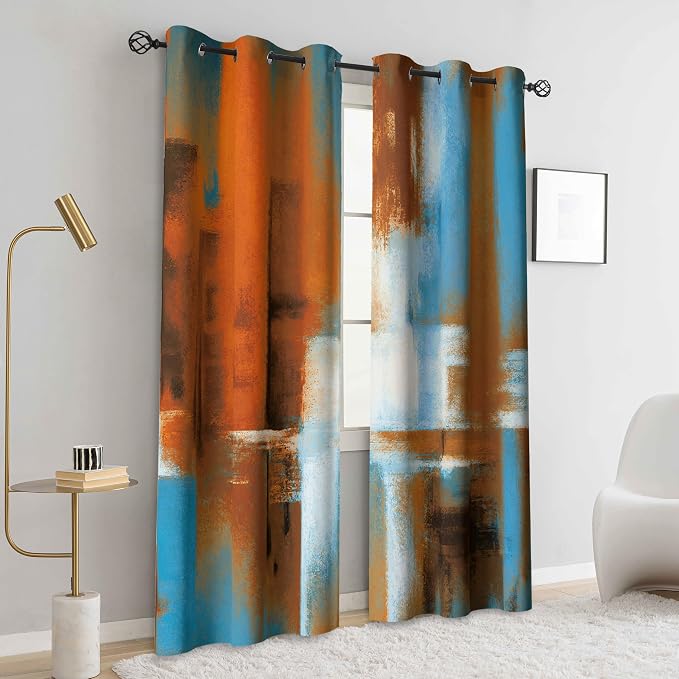 Asuexpect Rust Curtains 2 Panels Abstract Curtain Room Darkening Grommet Window - Image 4