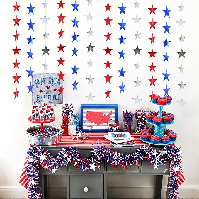 BEISHIDA Glitter Star Garland Banner Decor Red Blue Silver Hanging Decorations - Image 4