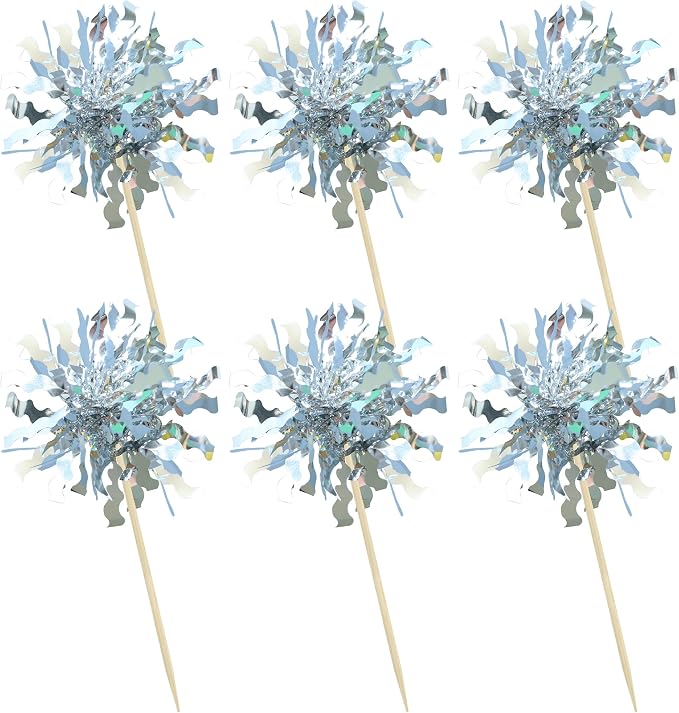 Gyufise 30Pcs Foil Firework Cupcake Toppers Sparkle Tinsel Cake Toppers Tinsel - Image 3