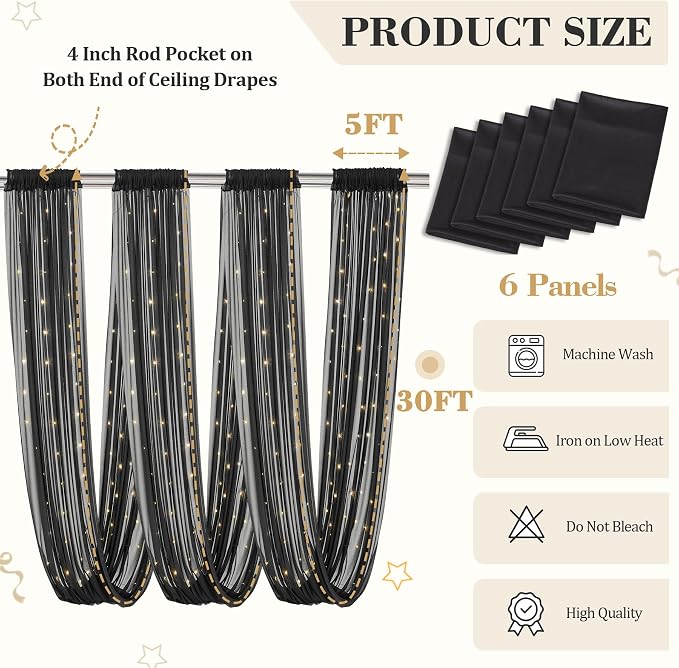 6 Panels Black Ceiling Curtains - Image 2