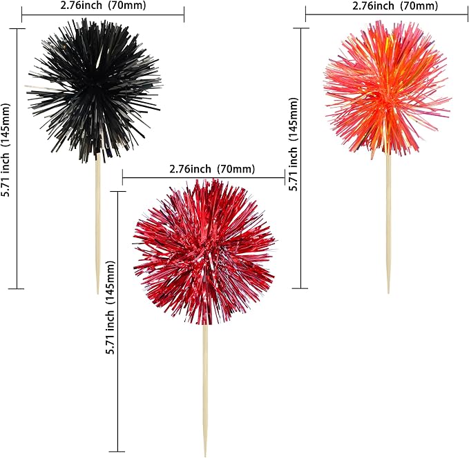 Gyufise 30Pcs Foil Firework Cupcake Toppers Sparkle Tinsel Cake Toppers Tinsel - Image 2