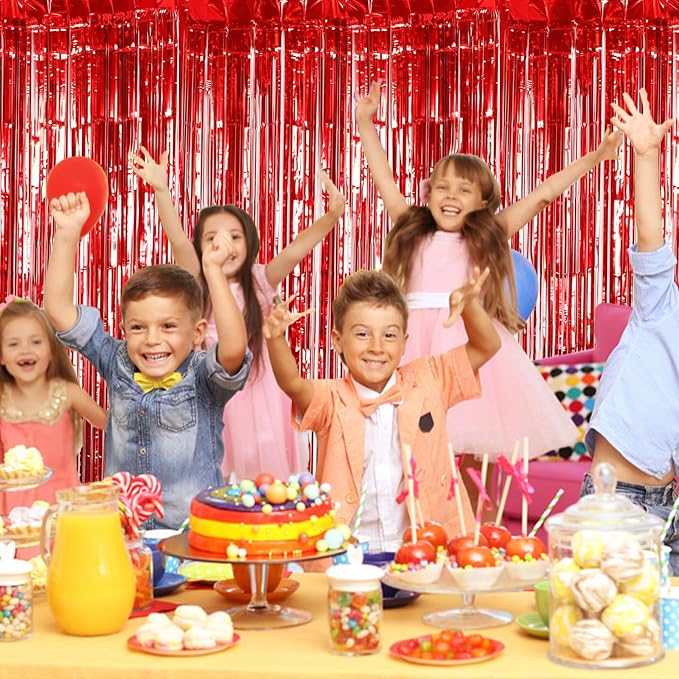 10 Pack Red Foil Curtain Backdrop 3.2ft x 9.8ft Metallic Tinsel Foil Fringe - Image 7