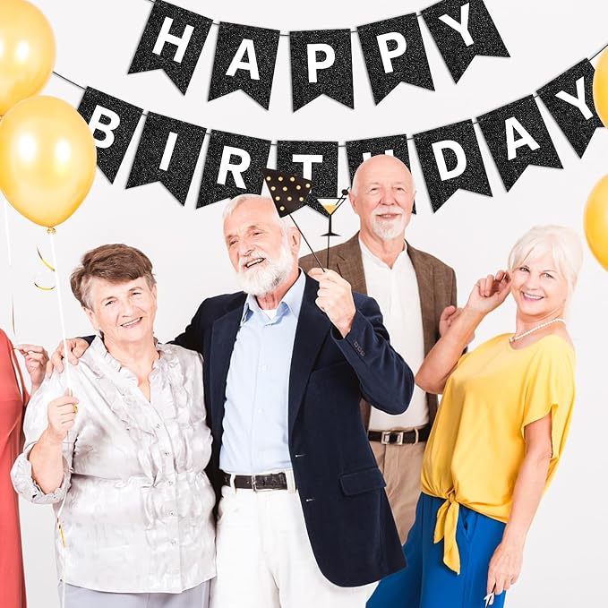 Hooqict Black Happy Birthday Banner Sign - Image 7