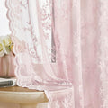 Pale Pink Lace Curtains 63 Inch Length 2 Panels set Rod Pocket Large Floral by SEEKRIGHTHomeDecor
