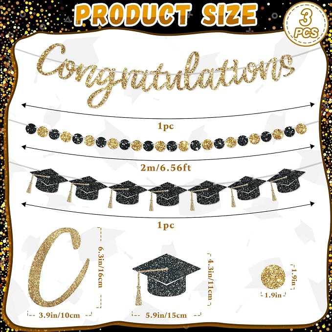 Pre-Strung Congratulations Banner, 2026 Graduation Banners, Class of 2026 Black - Image 3