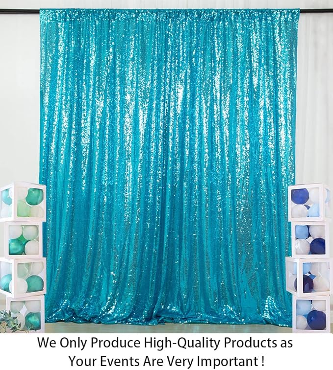 ShinyBeauty Sequin Backdrop 10x10FT Turquoise | Glitter Photo Background for Photography, Weddings, Parties, and Events | Elegant and Sparkly Aqua Shimmer Curtain