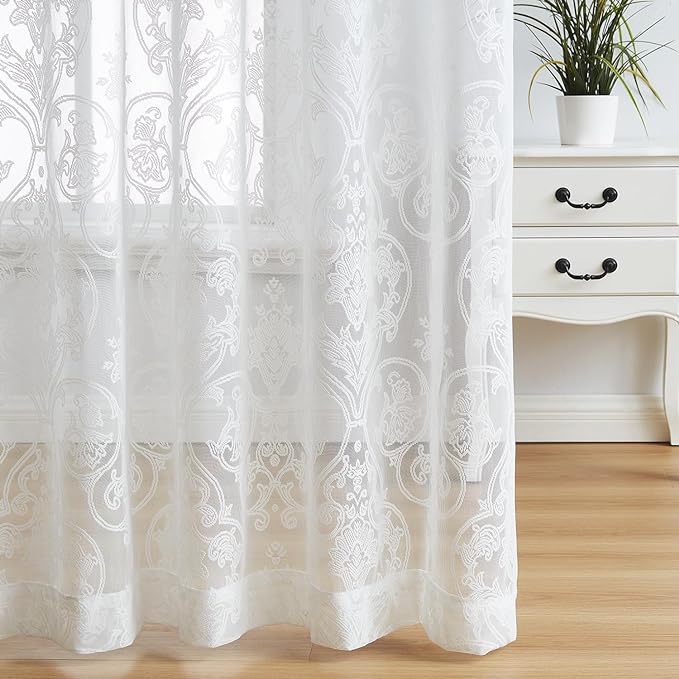 Treatmentex Lace Sheer Curtains Vintage Damask Knitted European Floral Damask by Treatmentex