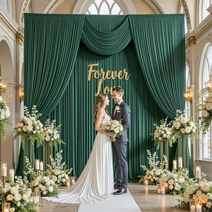 20×14 ft Hunter Green Wrinkle Free Backdrop Curtain, Soft Silky Polyester - Image 8