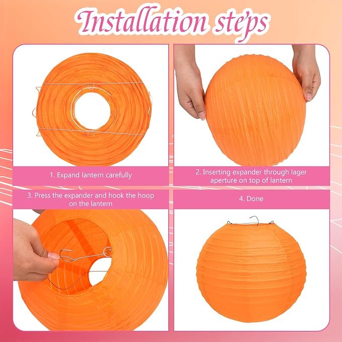 Qenk 12 Pcs Pink and Orange Paper Lanterns - Image 3