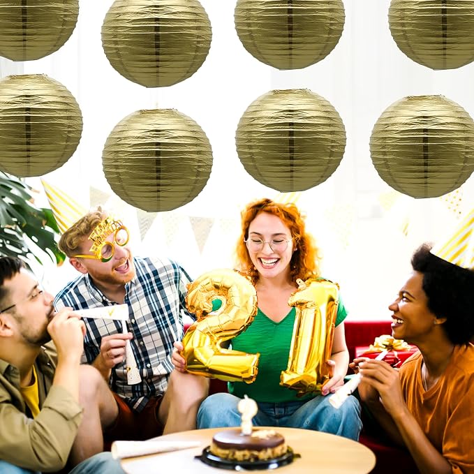 Gold Paper Lanterns Indoor Chinese Japanese Hanging Ceiling Lanterns 12 in | - Image 6