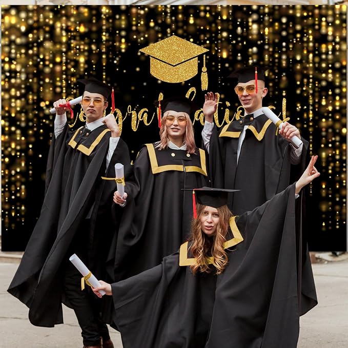 Mocsicka Class of 2026 Backdrop Black Gold Glitter Bokeh Graduation Party - Image 6